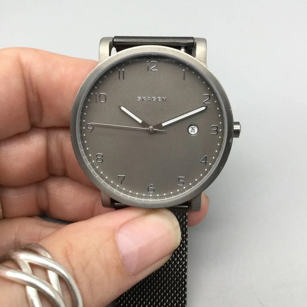 Skagen Hagen SKW6307 Mens Watch 40mm Gray Dial Titanium Mesh Date New Battery